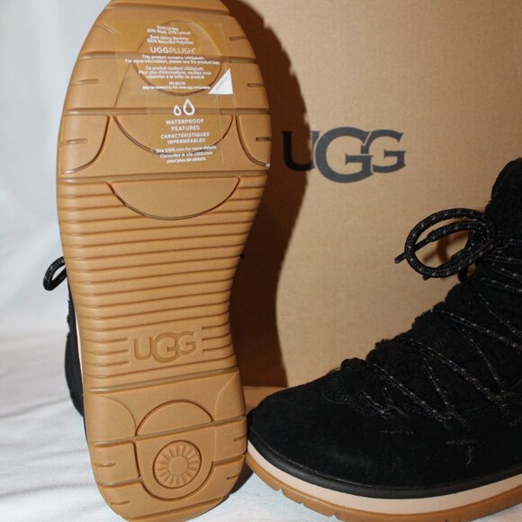NIB UGG WOMEN'S WATERPROOF LAKESIDER SUEDE LACE UP BOOTS BLACK - Picture 6 of 7
